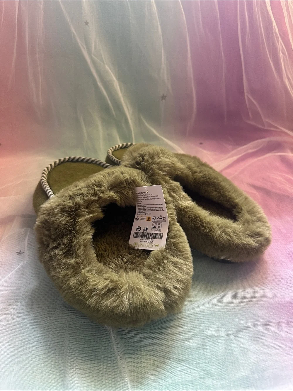 Men's Olive Faux-Fur Lined Slip-On Moccasins